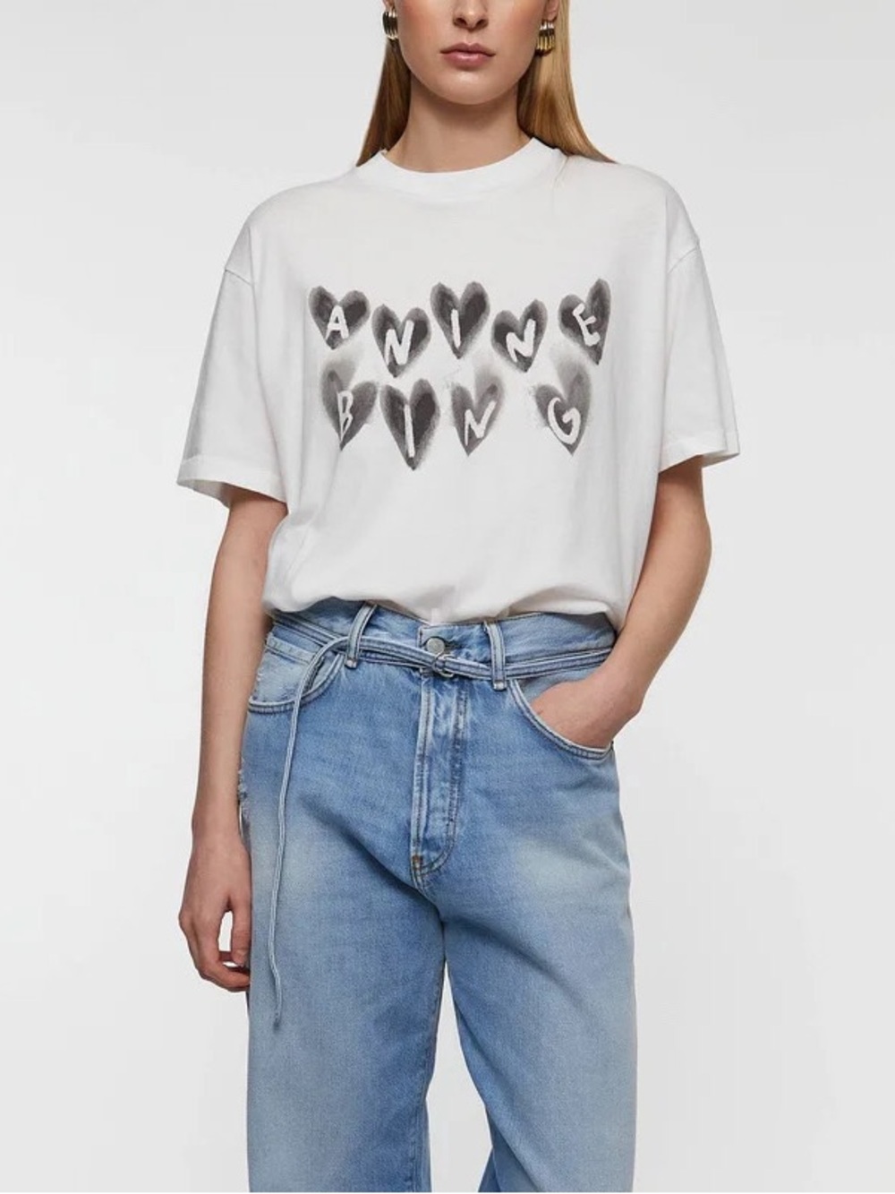 Anine Bing White Cade Logo Hearts t-Shirt size M